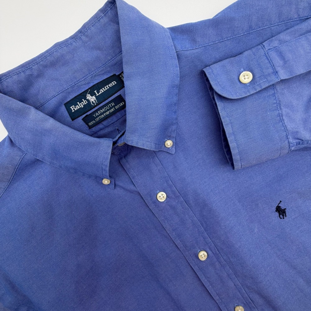 Ralph‎ Lauren Yarmouth Mens 16-35 Blue Pinpoint Oxford Button Down Shirt Cotton